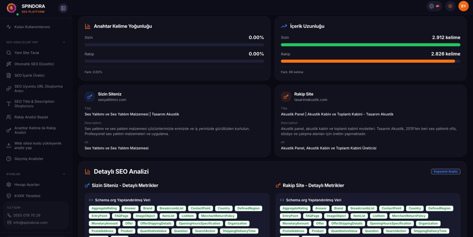 SEO danışmanlığı sürecinde kapsamlı SEO analiz ve raporlama ekranı